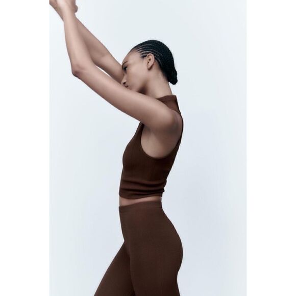 NWT Zara Brown Seamless Creased Limitless Contour Collection Sleeveless Crop Top - Picture 2 of 16